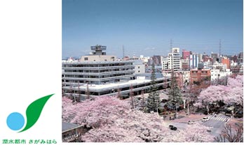 潤水都市さがみはら 写真:相模原市役所さくら通りと市庁舎