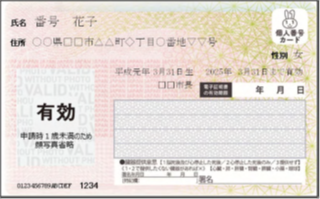1歳未満の顔写真無し 　マイナンバーカード表面　画像