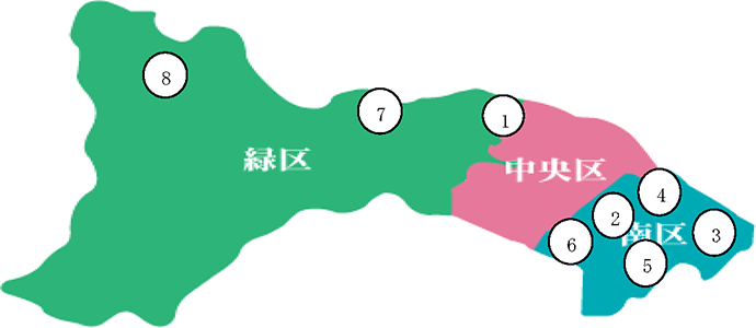 市内で調査している場所を示した地図です