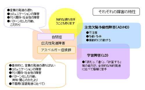 発達障害の解説図(厚生労働省「発達障害の理解のために」)
