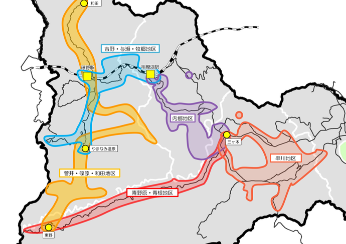 運賃区域の地図イメージ　各地区版PDFをご覧ください。